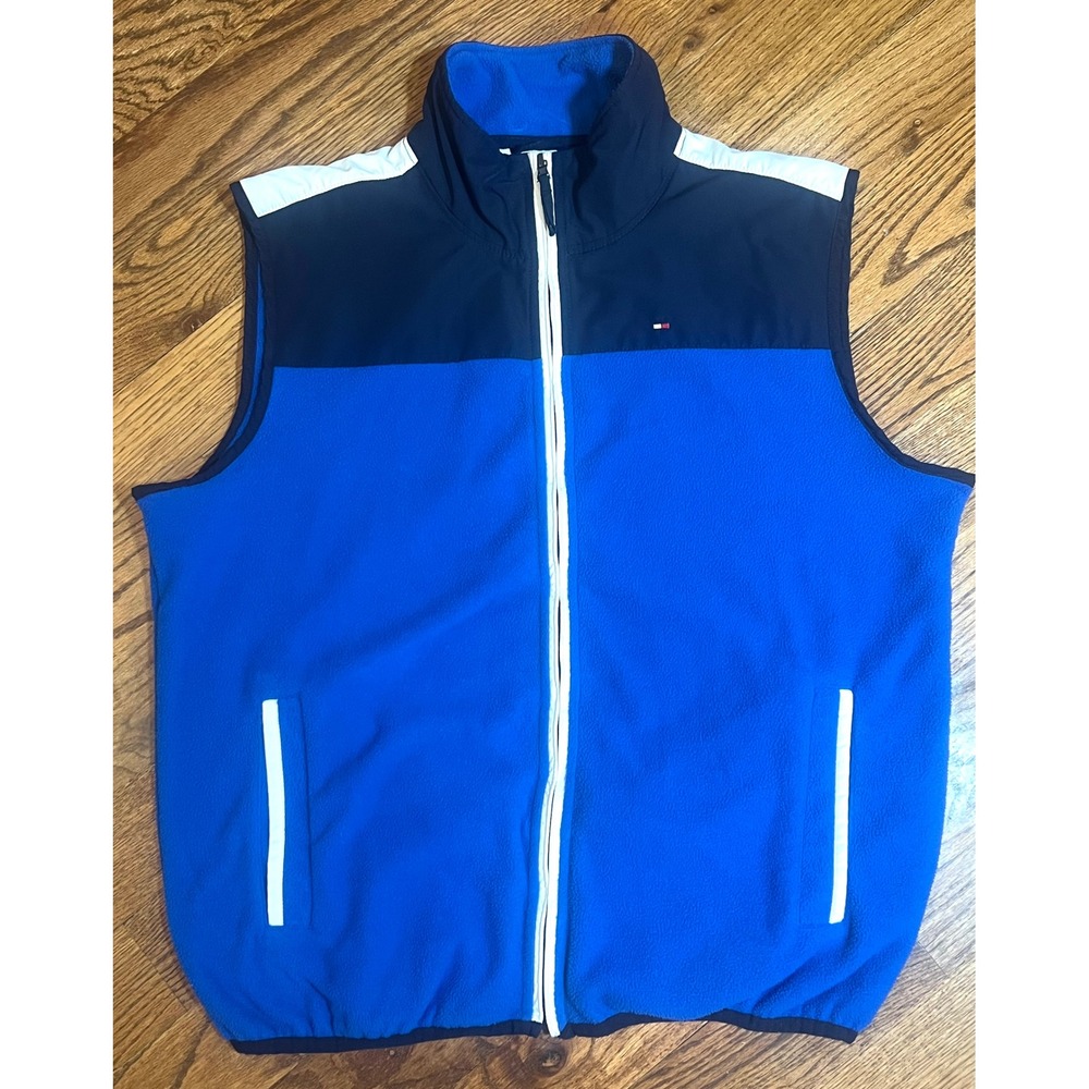 Tommy Hilfiger Mens Fleece Vest Blue Navyβ Colorblock Full Zip Jacket Large